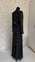 Schwarzes zweiteiliges Maxi-Set mit rosa Blumenmuster