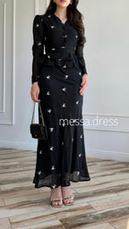 Schwarzes zweiteiliges Maxi-Set mit rosa Blumenmuster