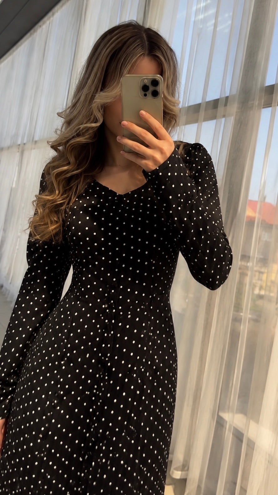 Floor-length Polka Dot Dress Black
