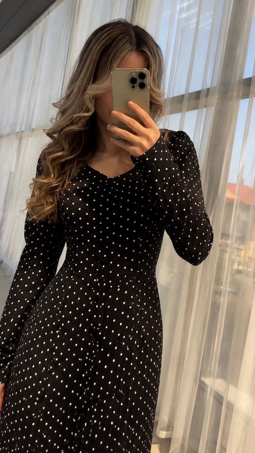 Floor-length Polka Dot Dress Black