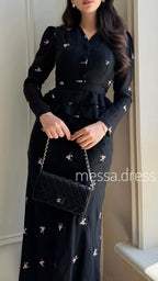 Schwarzes zweiteiliges Maxi-Set mit rosa Blumenmuster