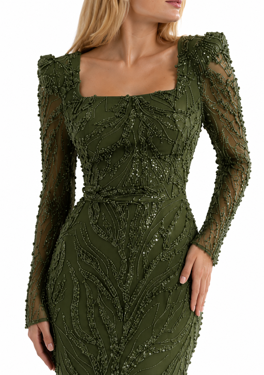 Meerjungfrau-Abendkleid mit Perlenstickerei