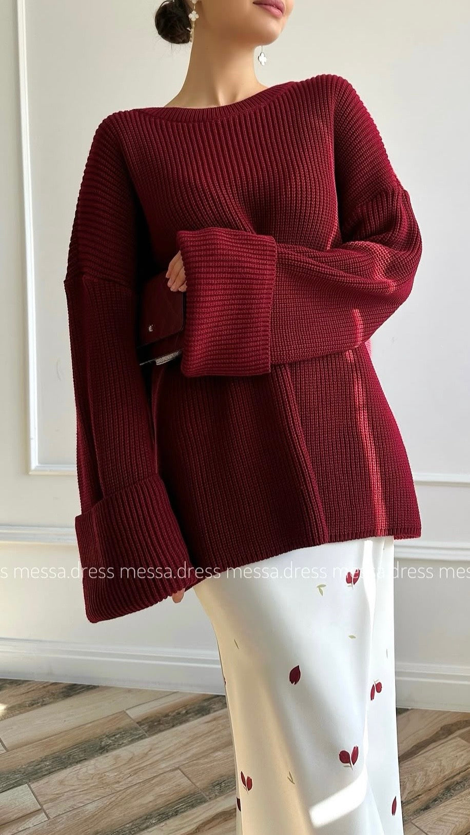 Zweiteiliges Maxi-Set in Bordeauxrot und Weiß