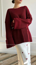 Zweiteiliges Maxi-Set in Bordeauxrot und Weiß
