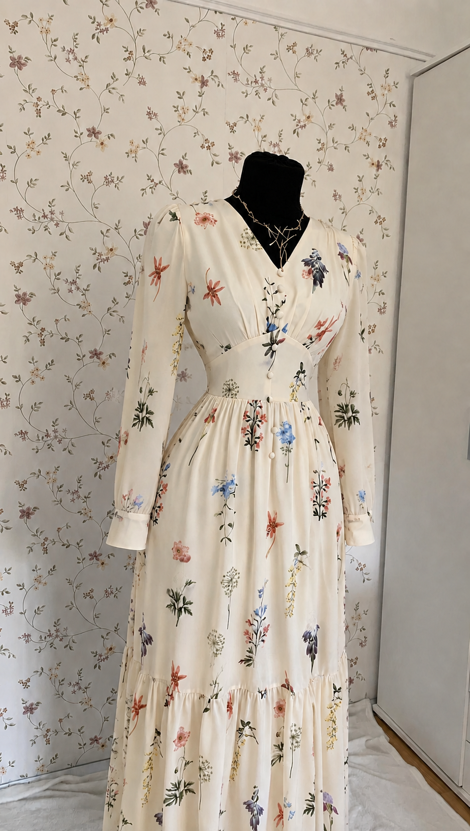 Florales Maxi-Kleid in Creme