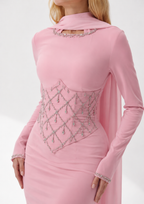 Abendkleid mit Perlenmieder und Schulterstola
