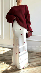 Zweiteiliges Maxi-Set in Bordeauxrot und Weiß