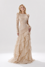 Spitzen-Abendkleid mit Volantrock