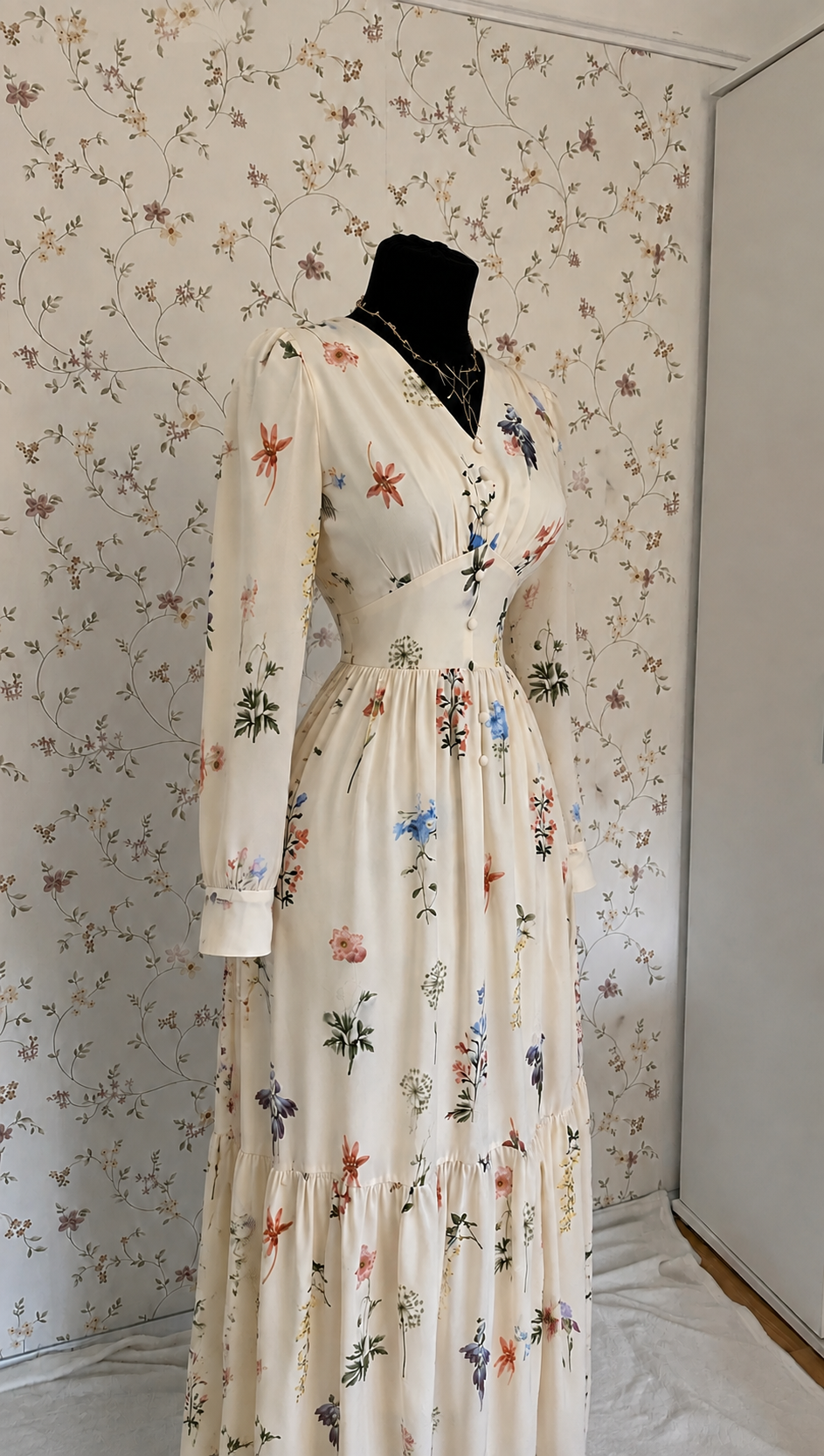Florales Maxi-Kleid in Creme