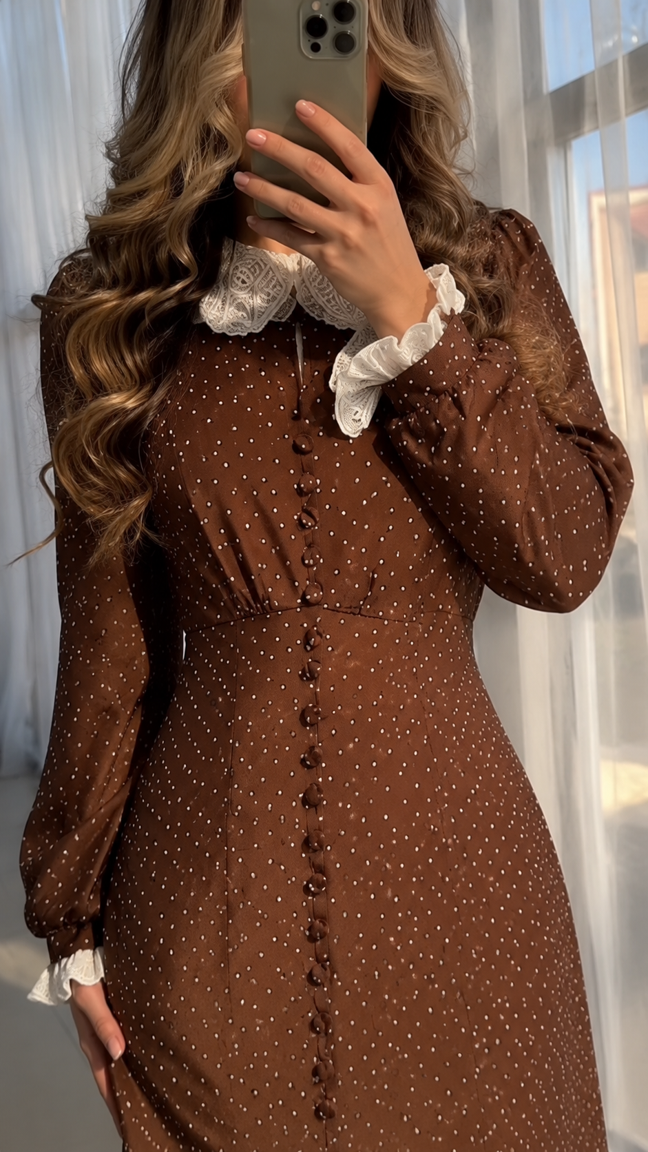 Floor-Length Collared Dress Brown