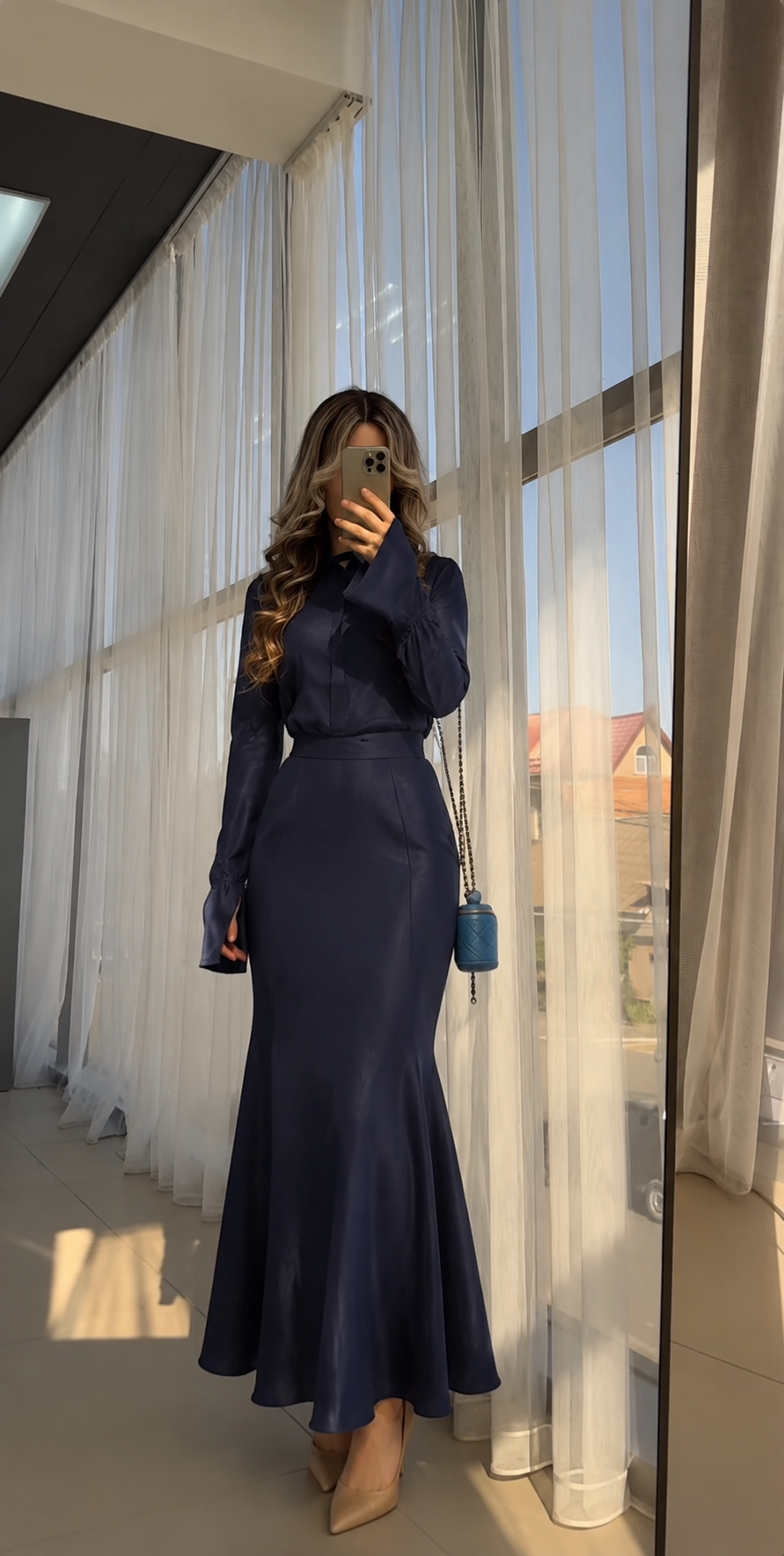 Elegantes Satin-Set – Dunkelblau