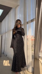 Elegantes Maxikleid mit Punktmuster – Schwarz