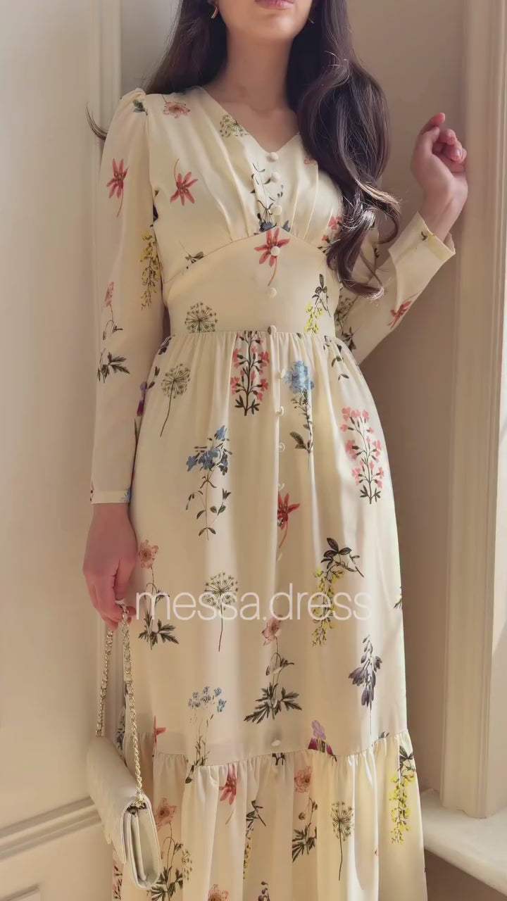 Florales Maxi-Kleid in Creme