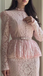 Pink two-piece lace maxi set